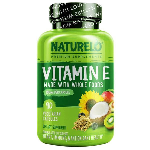 NATURELO‏, Vitamin E, Made with Whole Foods, 180 mg, 90 Vegetarian Capsules