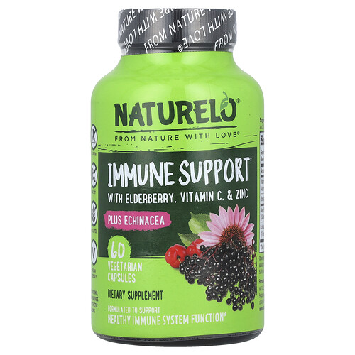 NATURELO, Unterstützt das Immunsystem mit Holunder, Vitamin C und Zink plus Echinacea, 60 vegetarische Kapseln
