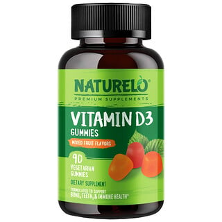 NATURELO, жевательные таблетки с витамином D3, со вкусом фруктового ассорти, 90 жевательных вегетарианских таблеток