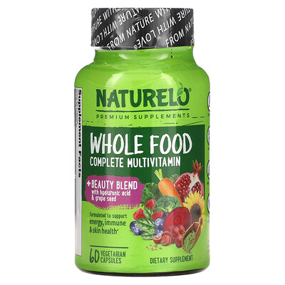 NATURELO Whole Food Complete Multivitamin + Beauty Blend 60 Vegetarian Capsules