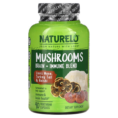 

NATURELO, Mushrooms, Brain + Immune Blend, 90 Vegetarian Capsules