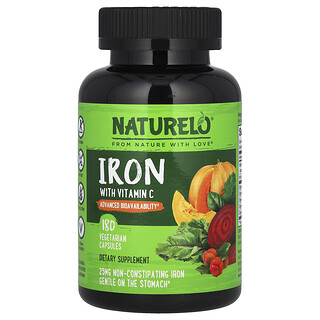 NATURELO, Залізо з вітаміном C, 180 вегетаріанських капсул