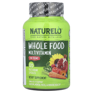 NATURELO, Whole Food Multivitamin, Vollwert-Multivitamin für Jugendliche, 120 pflanzliche Kapseln