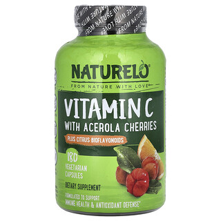 NATURELO, Vitamin C With Acerola Cherries Plus Citrus Bioflavonoids, 180 Vegetarian Capsules