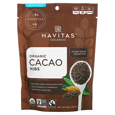 Navitas Organics Дробленые органические какао-бобы, 227 г (8 унций)
