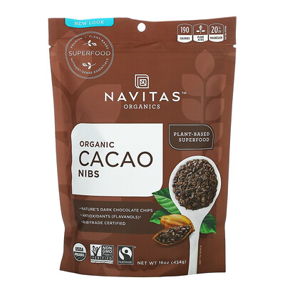 Navitas Organics Органические кусочки какао-бобов, 454 г