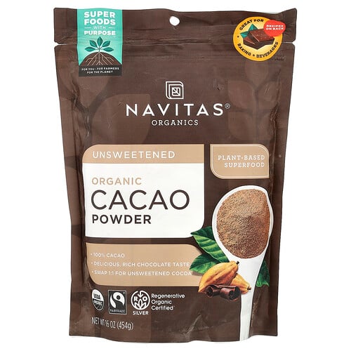 나비타스 오가닉스 Navitas Organics, 유기농 카카오 분말, 무가당, 454g(16oz)