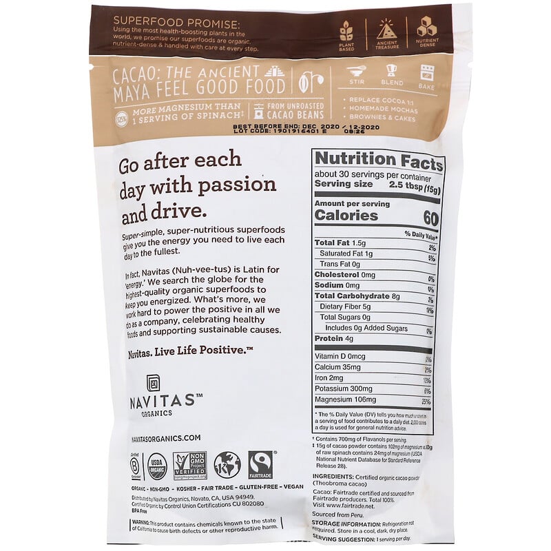 Navitas Organics, Organic Cacao Powder, 16 oz (454 g) - iHerb