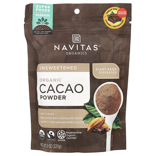 Navitas Organics, Cacao orgánico en polvo, Sin endulzar, 227 g (8 oz)