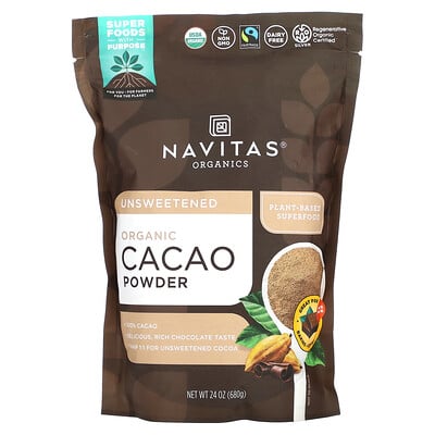 Navitas Organics органический порошок какао, без сахара, 680г (24унции)