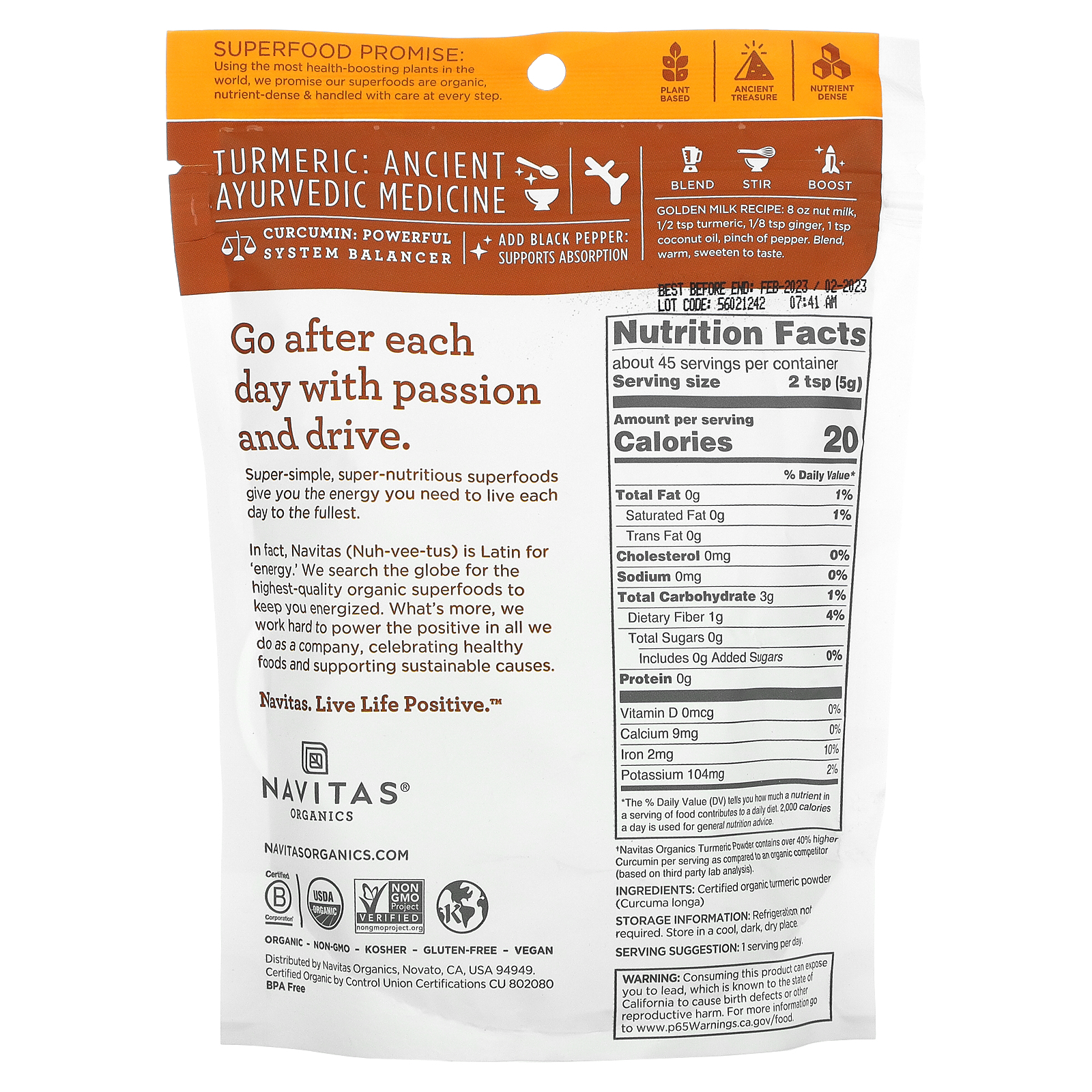 Navitas Organics, Organic Turmeric Powder, 8 oz (227 g)