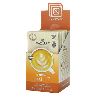 Купить Navitas Organics Смесь для напитков Latte Superfood, куркума, 10 пакетиков по 9 г (0, 31 унции)