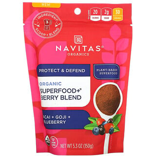 Navitas Organics, オーガニックSuperfood+（スーパーフード＋）ベリーブレンド、アサイ＋ゴジ＋ブルーベリー、150g（5.3オンス）