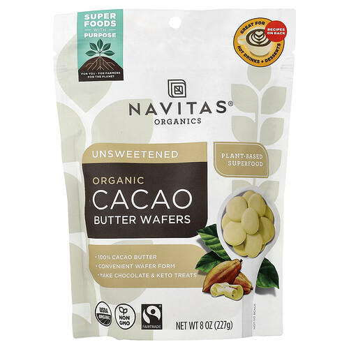 Navitas Organics, Organic Cacao Butter Wafers, Bio-Kakaobutterwaffeln, ungesüßt, 227 g (8 oz.)