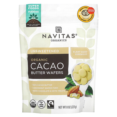 

Navitas Organics, Organic Cacao Butter Wafers, Unsweetened, 8 oz (227 g)