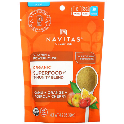 Купить Navitas Organics Organic Superfood + Immunity Blend, витамин C Powerhouse, каму, апельсин и ацерола, 120 г (4, 2 унции)