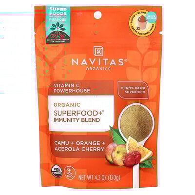Navitas Organics, Mezcla orgánica Superfood+® para reforzar el sistema inmunitario, Fuente inagotable de vitamina C, Camu, naranja y cereza acerola, 120 g (4,2 oz)
