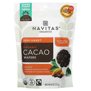 Navitas Organics‏, רקיקי קקאו אורגניים, מתוקים למחצה, 227 גרם (8 אונקיות)