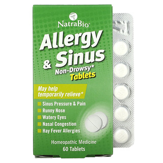 NatraBio, Allergy & Sinus, no produce somnolencia, 60 comprimidos