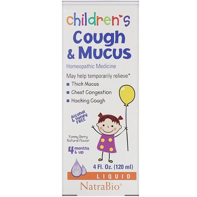 NatraBio Children's Cough & Mucus, без спирта, натуральный ягодный вкус, от 4 месяцев, 120 мл (4 жидк. унции)