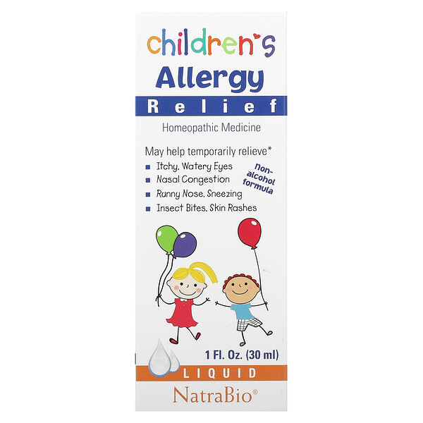 NatraBio, 子供のアレルギー軽減, 非アルコールフォーミュラ, 液体, 1液量オンス（30 ml）