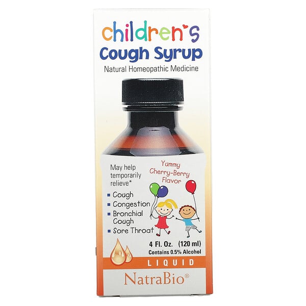 NatraBio‏, סירופ שיעול לילדים, טעם דובדבן-פירות יער, 120 מ"ל (4 fl oz)