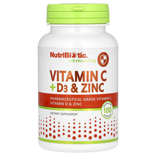 NutriBiotic, Inmunidad, Vitamina C + D3 y zinc, 100 cápsulas