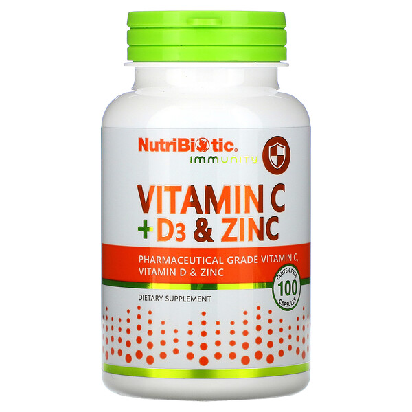 NutriBiotic‏, Immunity, Vitamin C + D3 & Zinc, 100 Capsules