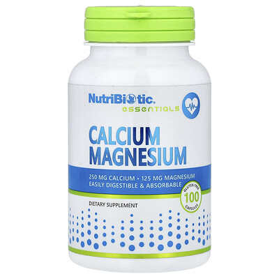 NutriBiotic, Esenciales, Calcio y magnesio`` 100 cápsulas sin gluten