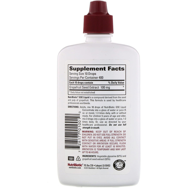 NutriBiotic, Vegan GSE Grapefruit Seed Extract, Liquid Concentrate, 4
