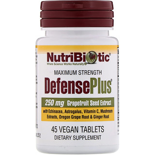 NutriBiotic, DefensePlus, Extra Forte, 250 mg, 45 Comprimidos Vegetarianos