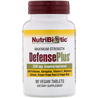 NutriBiotic, DefensePlus，250毫克葡萄柚籽提取物（GSE），90素食片劑