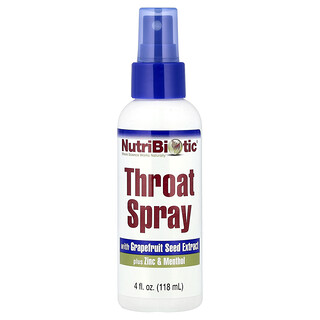 NutriBiotic, Throat Spray with Grapefruit Seed Extract plus Zinc & Menthol, Rachenspray mit Grapefruit-Samenextrakt plus Zink und Menthol, 118 ml (4 fl. oz.)