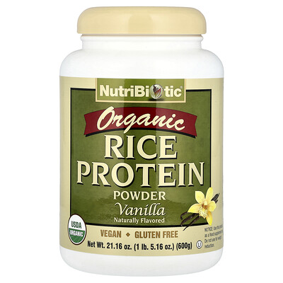 NutriBiotic, Proteína de arroz orgánico en polvo, Vainilla, 600 g (1 lb 5,16 oz)