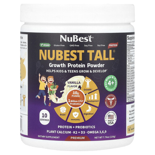 NuBest, Nubest Tall®, Wachstumsproteinpulver, für Kinder und Jugendliche ab 4 Jahren, Vanille, 220 g (7,76 oz.)