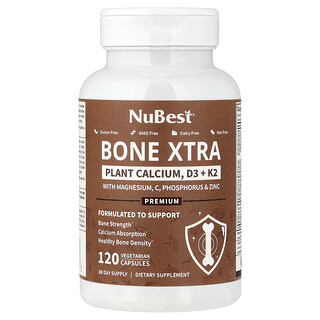 NuBest, Bone Xtra，植物钙，D3+K2，120 粒素食胶囊