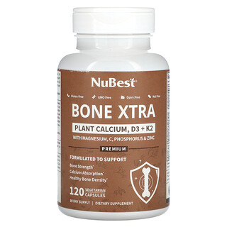 نوبيست‏, Bone Xtra ، كالسيوم نباتي ، فيتامين د 3 + ك 2 ، 120 كبسولة نباتية