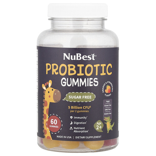 NuBest, Probiotic Gummies, probiotische Fruchtgummis, ab 2 Jahren, Orange und Erdbeere, 60 Fruchtgummis