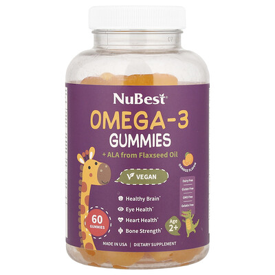 Product Image for NuBest, Omega-3 Gummies + ALA from Flaxseed Oil, Age 2+, Orange, 60 Gummies