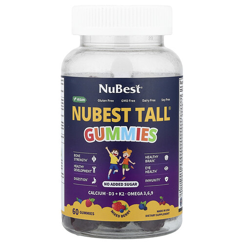 NuBest, Nubest Tall® Fruchtgummis, gemischte Beeren, 60 Fruchtgummis