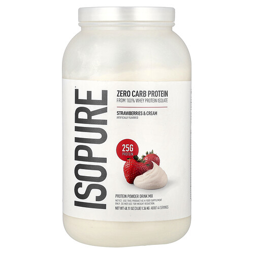 Isopure, Zero Carb Protein Powder, Strawberries & Cream, 3 lb (1.36 kg)