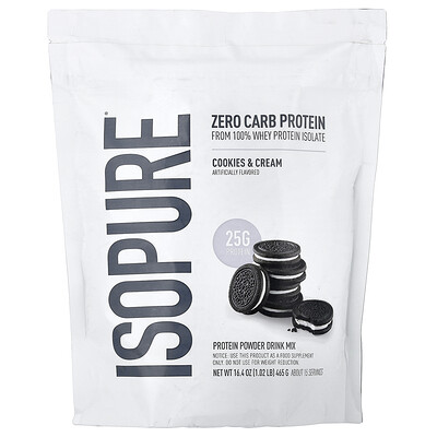 Isopure, Proteína en polvo sin carbohidratos, Galletas y crema, 465 g (1,02 lb)