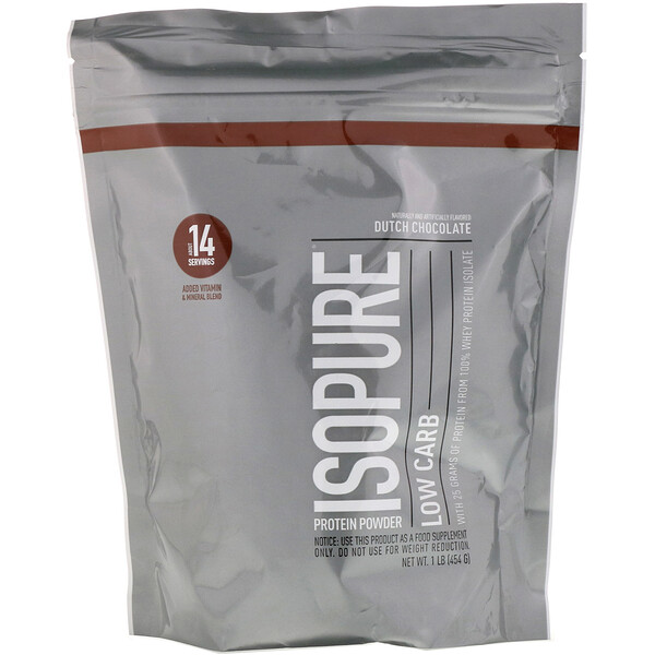 Isopure, Протеиновый порошок с низким содержанием углеводов, голландский шоколад, 1 фунт (454 г)