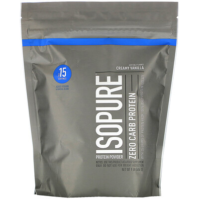 Isopure Без углеводов, протеиновый порошок, ванильный крем, 454 г (1 фунт)
