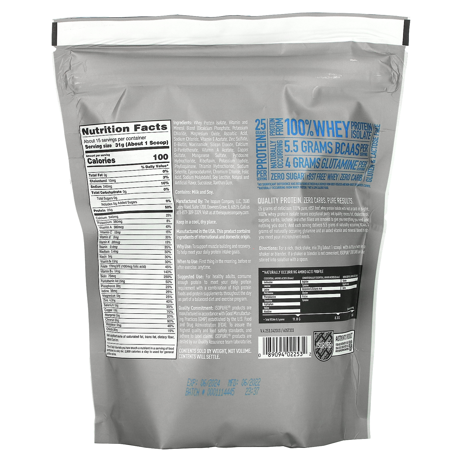 Isopure, Zero Carb, Protein Powder, Creamy Vanilla, 1 lb (454 g)