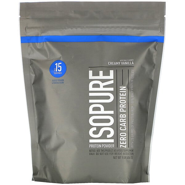 Isopure‏, مسحوق بروتين، خالٍ من الكربوهيدرات، بطعم الفانيليا الكريمية، 1 رطل (454 كجم)