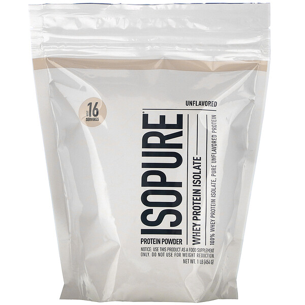 Isopure, Whey Protein Isolate, Protein Powder, Unflavored, 1 lb (454 g ...