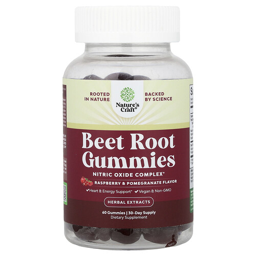Nature's Craft, Beet Root Gummies, Rote-Bete-Wurzelgummis, Himbeere und Granatapfel, 60 Fruchtgummis