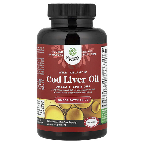 Nature's Craft, Wild Icelandic Cod Liver Oil With Vitamins A & D3, 100 Softgels