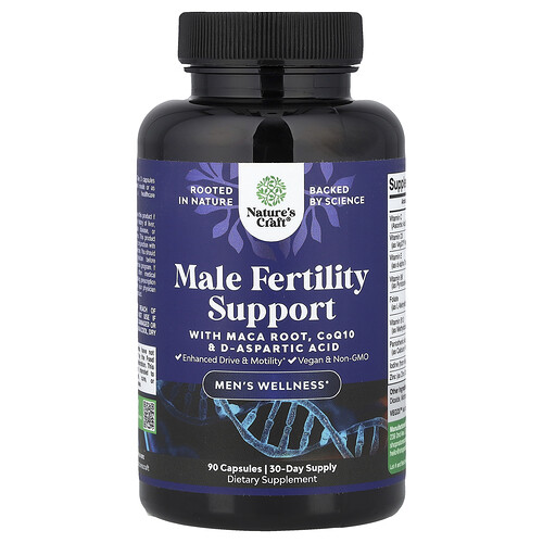 Male Fertility Support for Men with CoQ10, Maca Root, Methyl Folate & D-Aspartic Acid for Enhanced Drive & Count Motility, Nature's Craft | 90ct